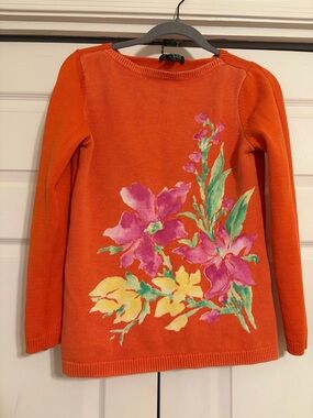 Women’s Orange Floral Crewneck Sweater